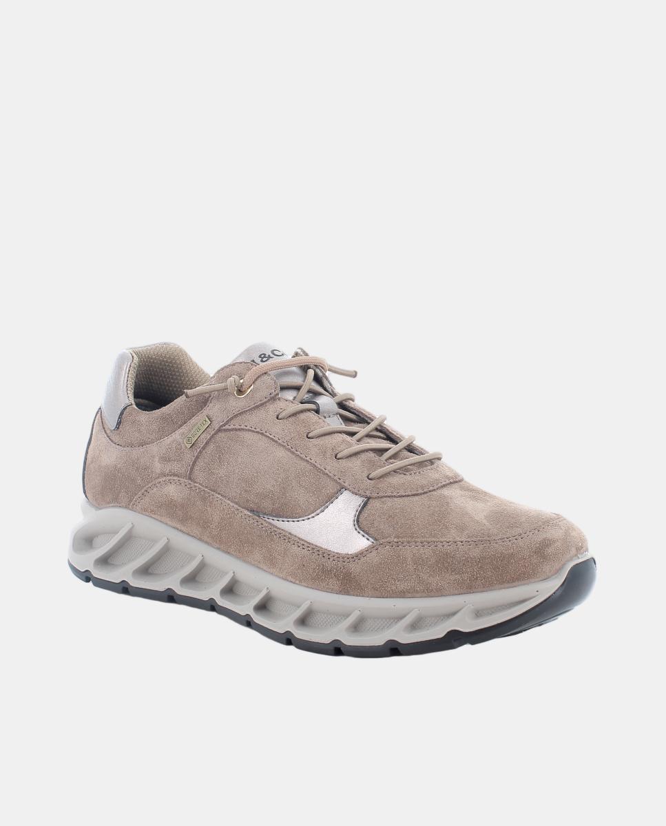 Zapatilla de mujer, en piel ante y material sintético, forro Goretex, cierre con cordones. - Igi&Co - Marrón topo Marrón topo-3