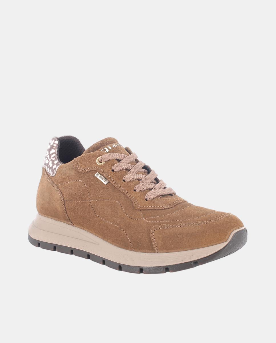 Sapatilhas em Pele com Forro Goretex e Fecho de Atacadores Castanho caramelo-2