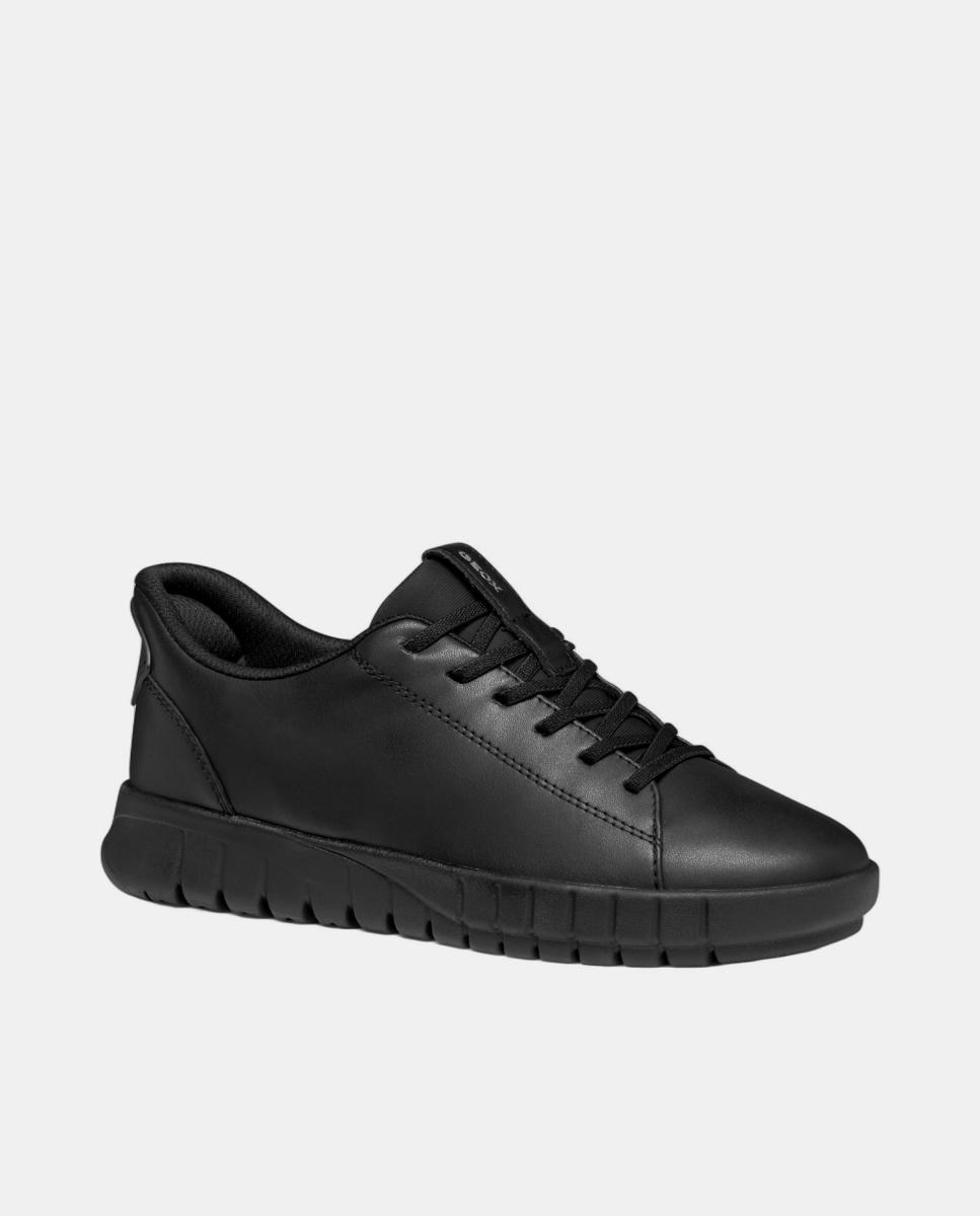 Sapatilhas de mulher em pele e calce fast-in Preto-2