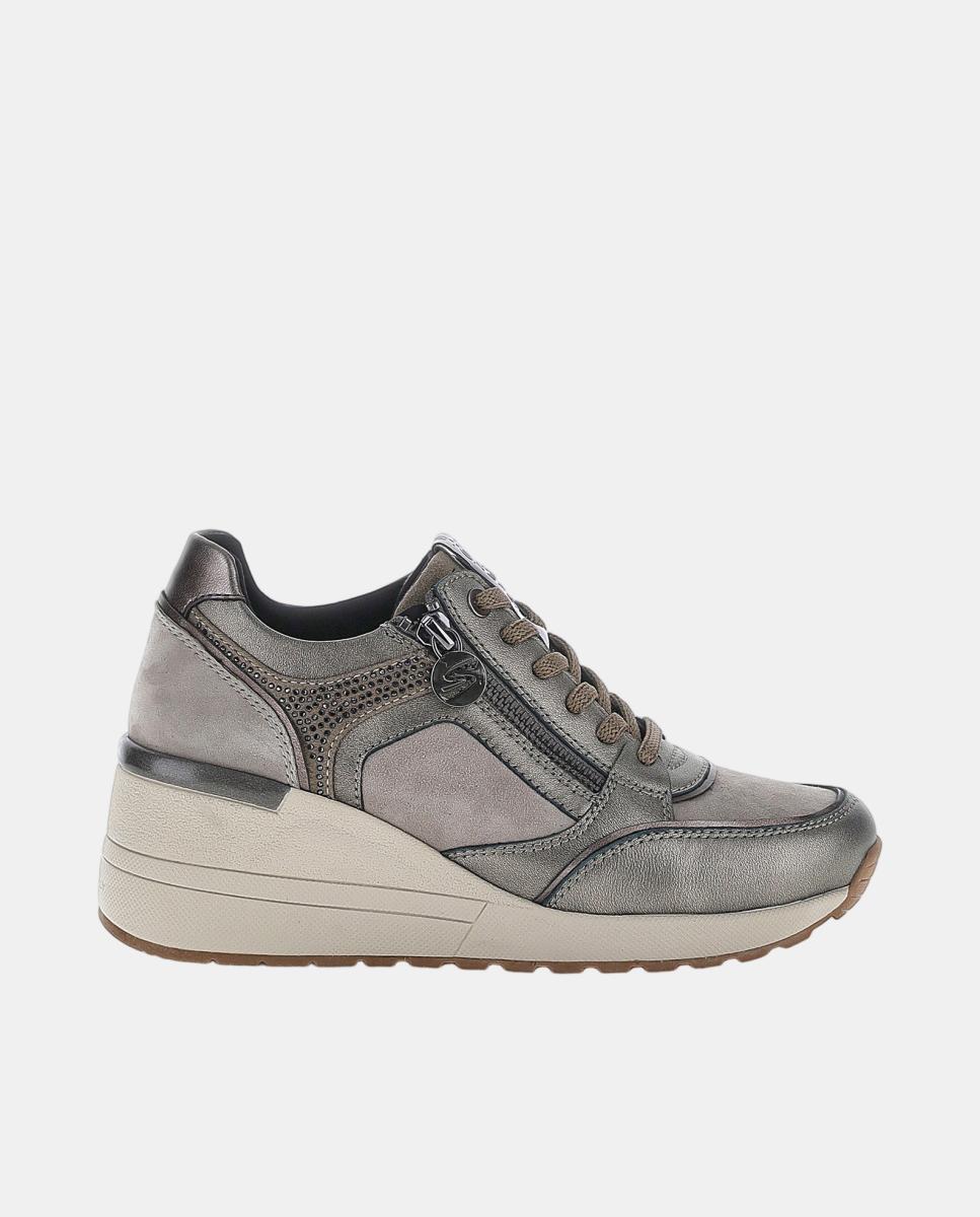 Zapato de mujer con cuña, cordones y cremallera - Stonefly - Gris oscuro Gris oscuro-1
