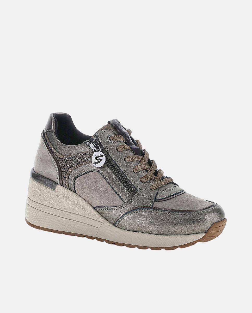 Zapato de mujer con cuña, cordones y cremallera - Stonefly - Gris oscuro Gris oscuro-2