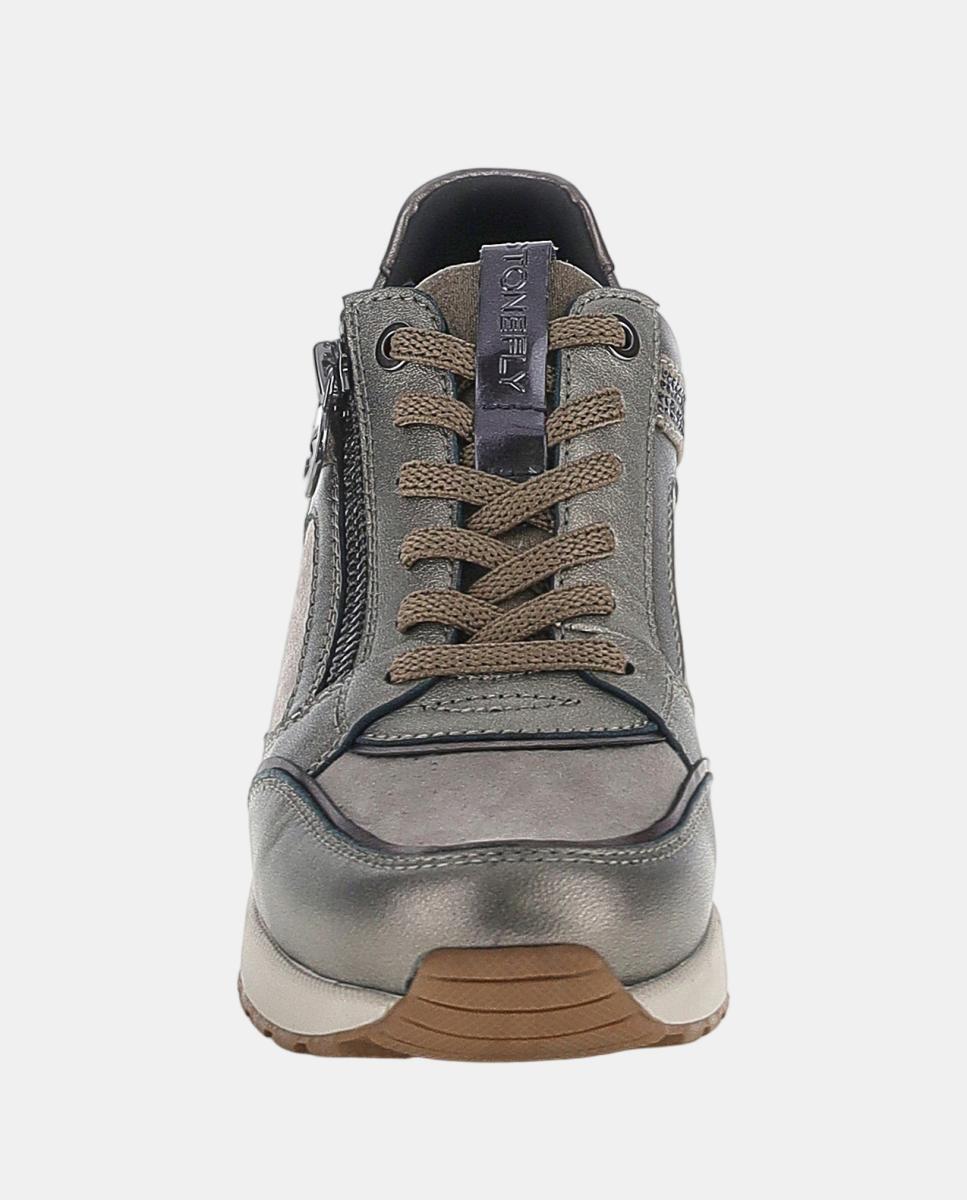 Zapato de mujer con cuña, cordones y cremallera - Stonefly - Gris oscuro Gris oscuro-4