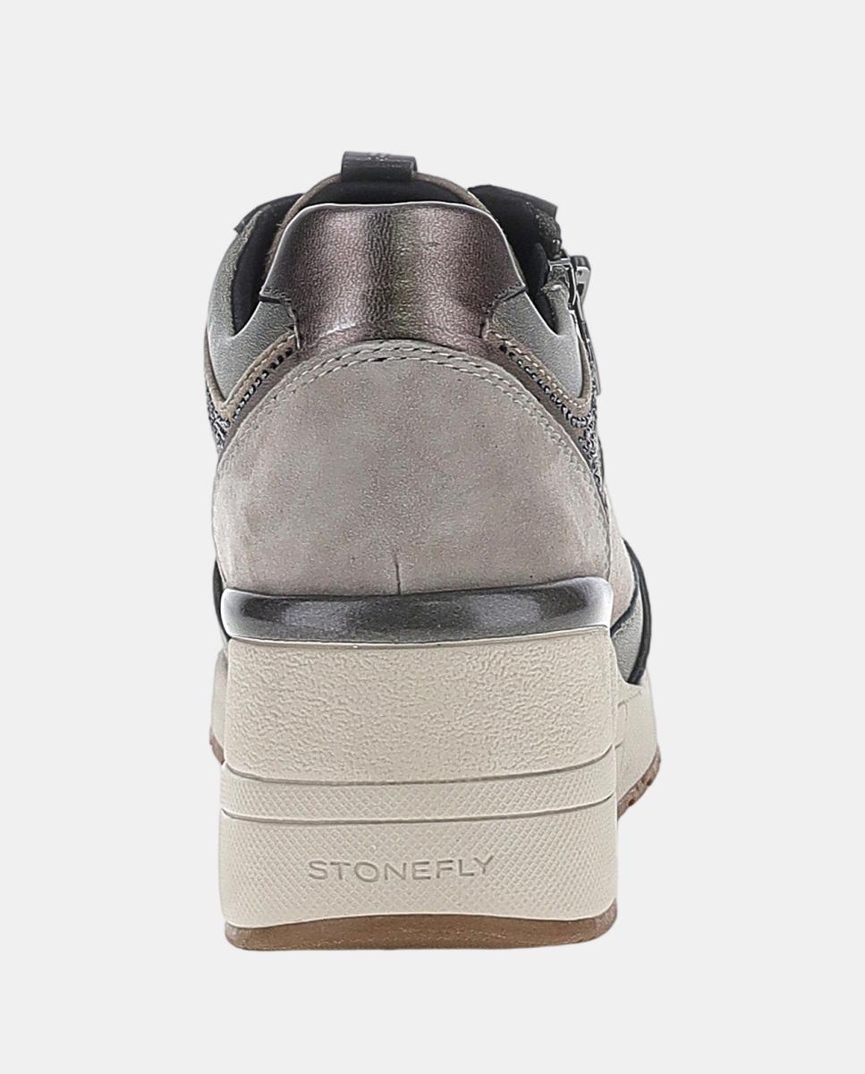 Zapato de mujer con cuña, cordones y cremallera - Stonefly - Gris oscuro Gris oscuro-5