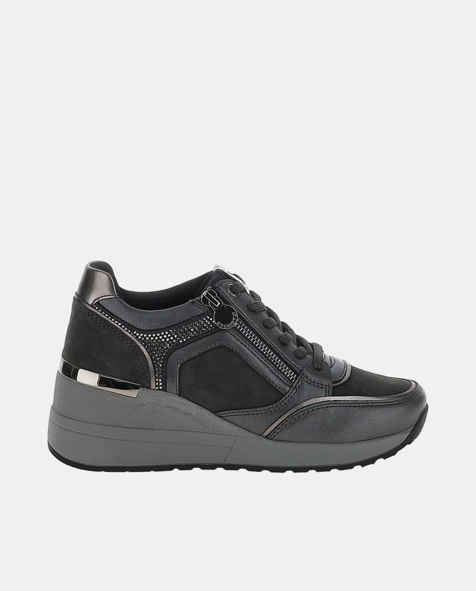 Imagen 0 de Zapato de mujer con cuña, cordones y cremallera Gris oscuro