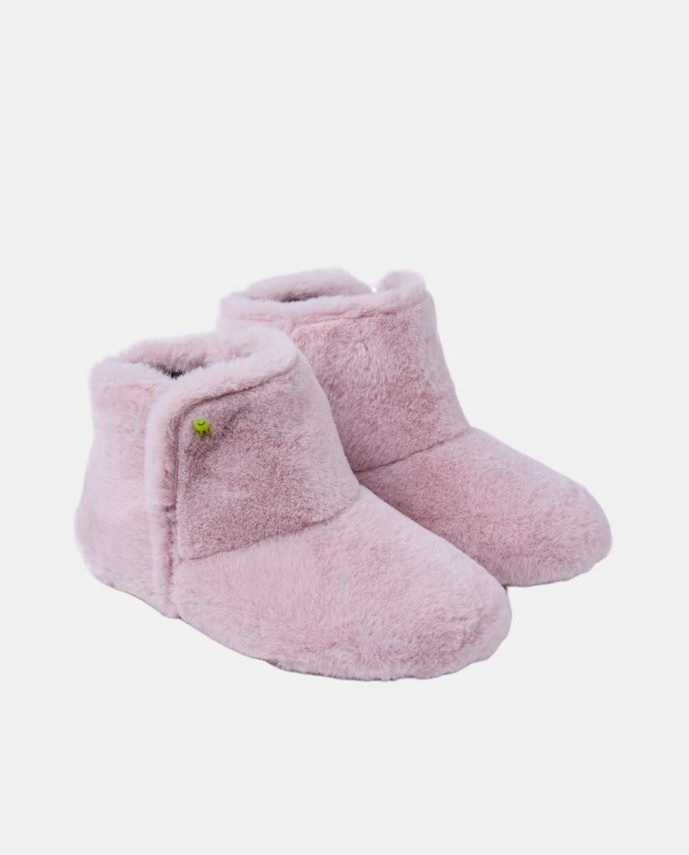 Pantufas Tipo Botins de Pelo Rosa-2