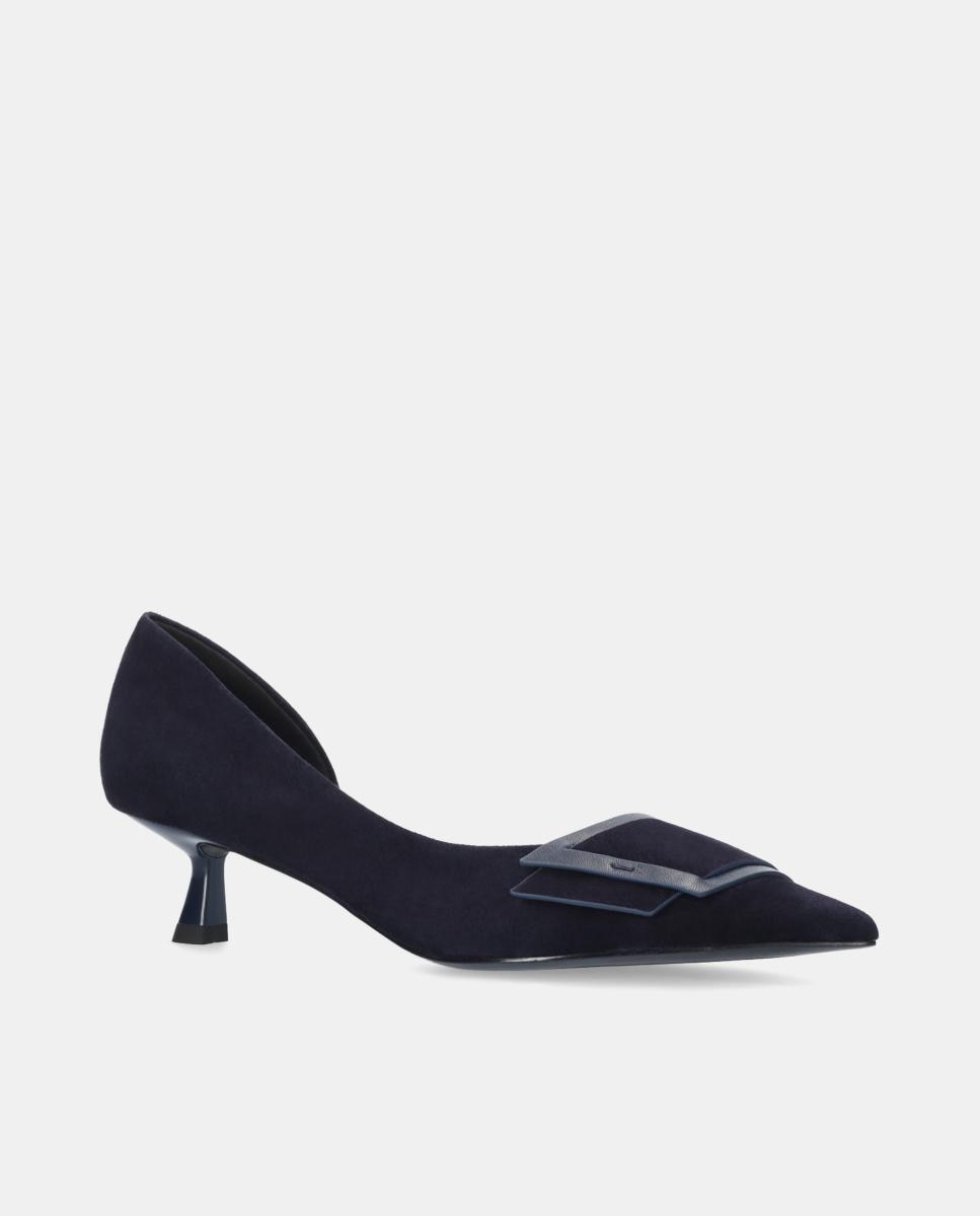 Sapatos de Salto em Camurça com Adorno Azul-2