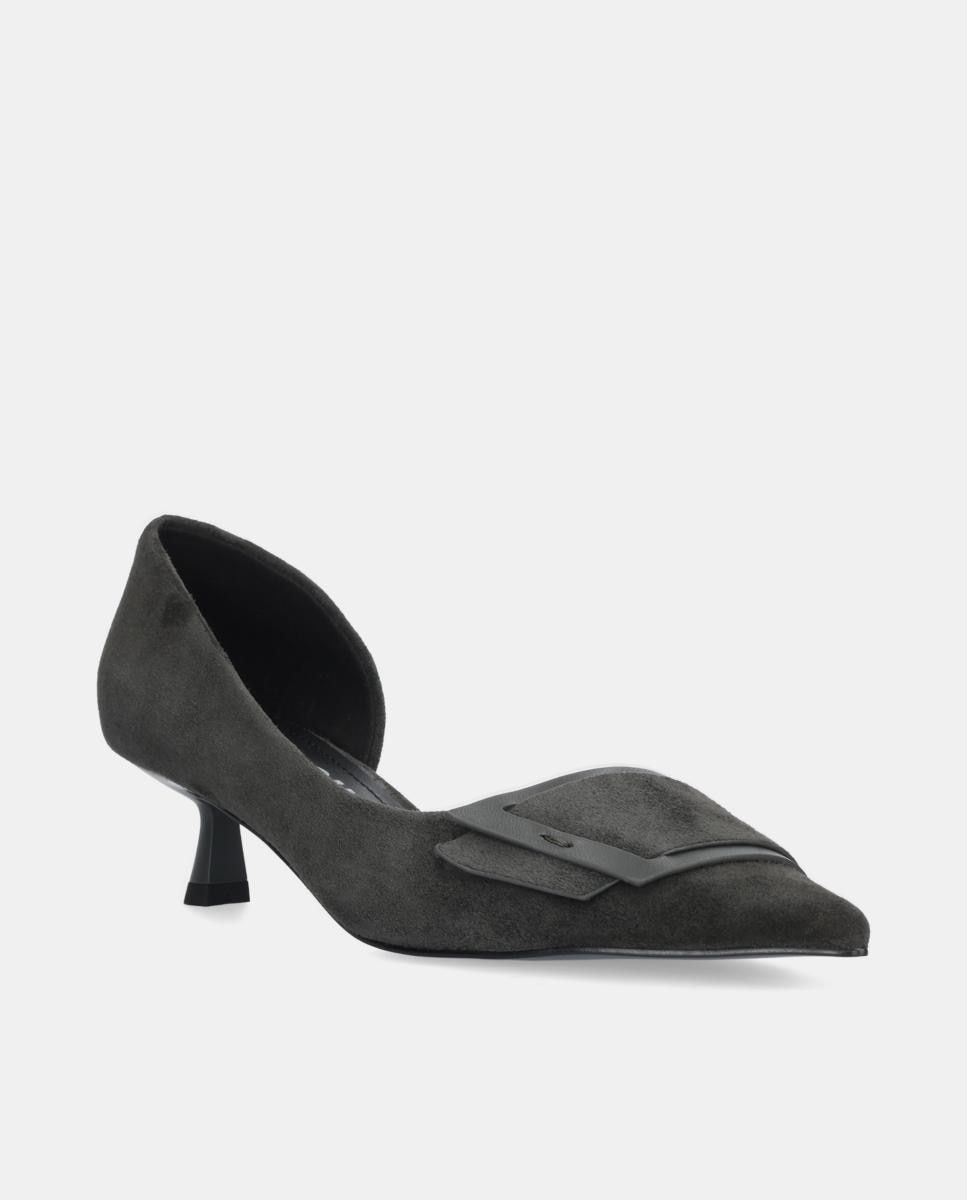 Sapatos de Salto em Camurça com Adorno Cinzentos-2