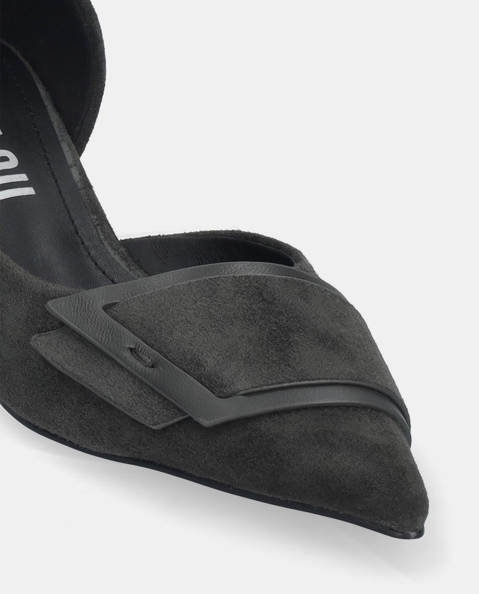 Sapatos de Salto em Camurça com Adorno Cinzentos-3