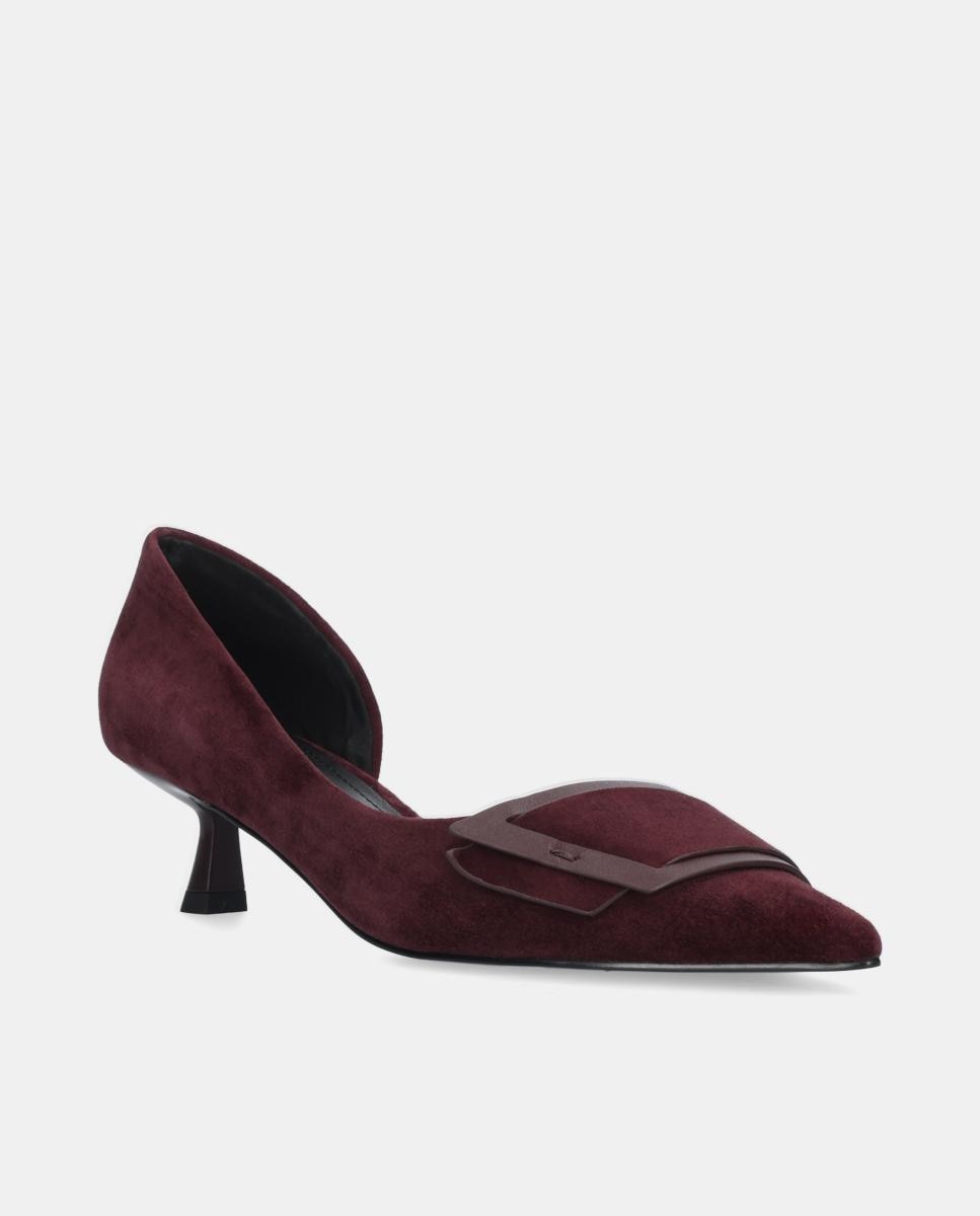 Sapatos de Salto em Camurça com Adorno Vermelho-2