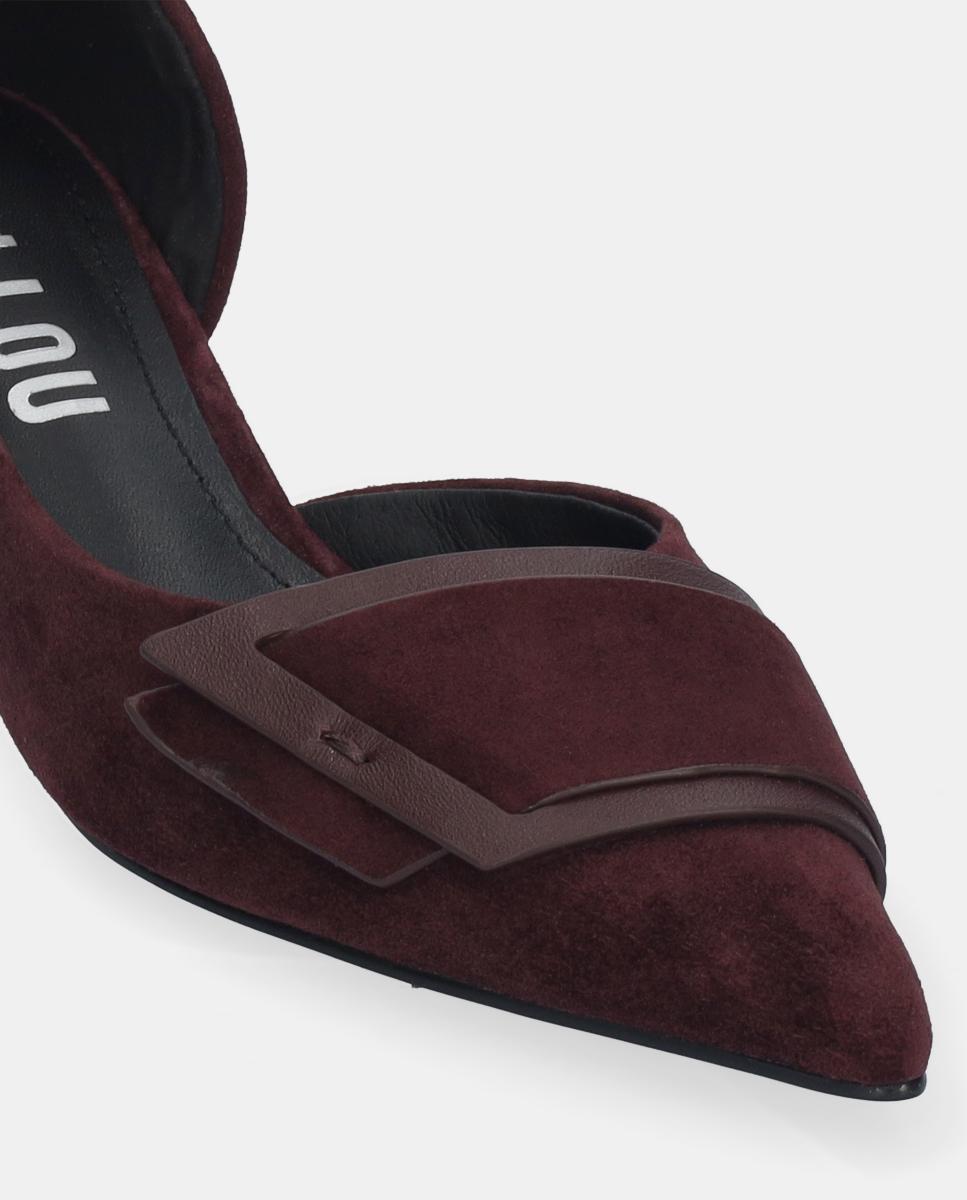 Sapatos de Salto em Camurça com Adorno Vermelho-3