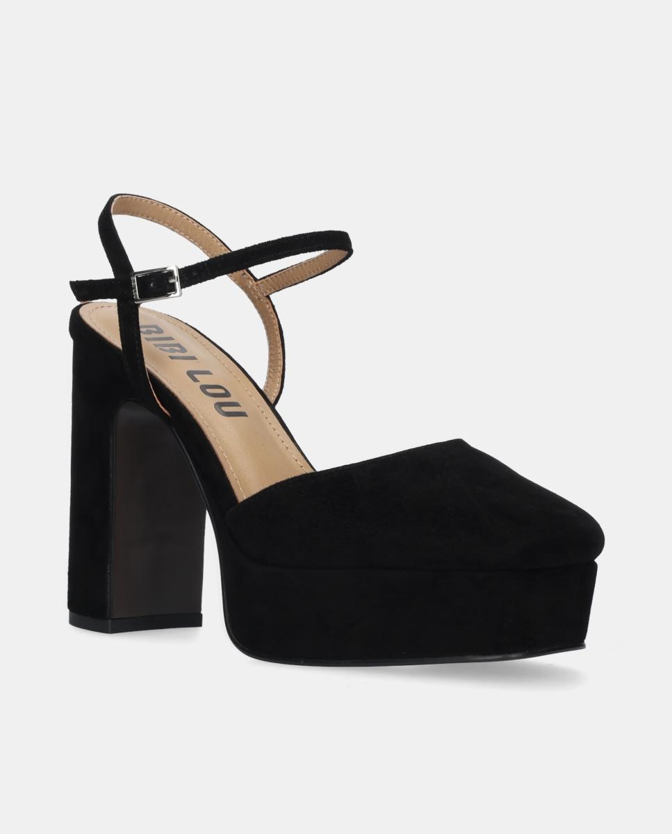 Sapatos de Salto de Camurça com Salto Tipo Bloco Pretos-2