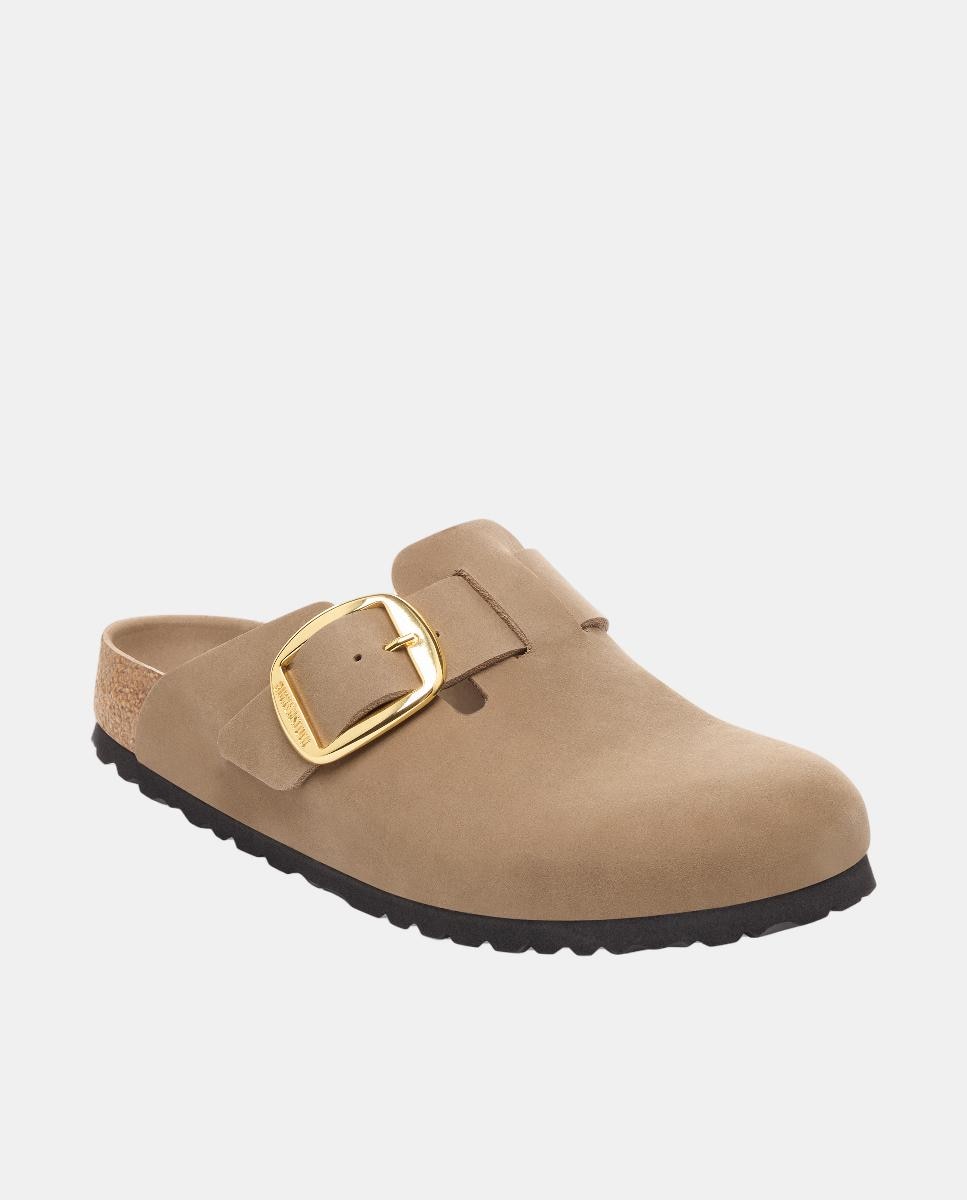 Mules em Pele com Fivela Grande Castanho caramelo-1