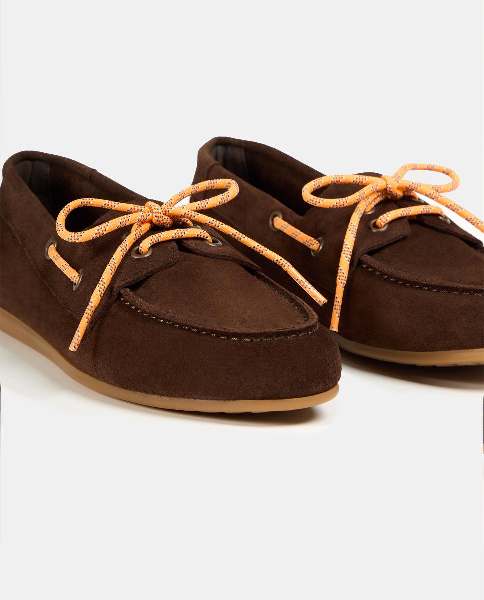 Sapatos Rasos Tipo Náuticos em Pele Castanho-5