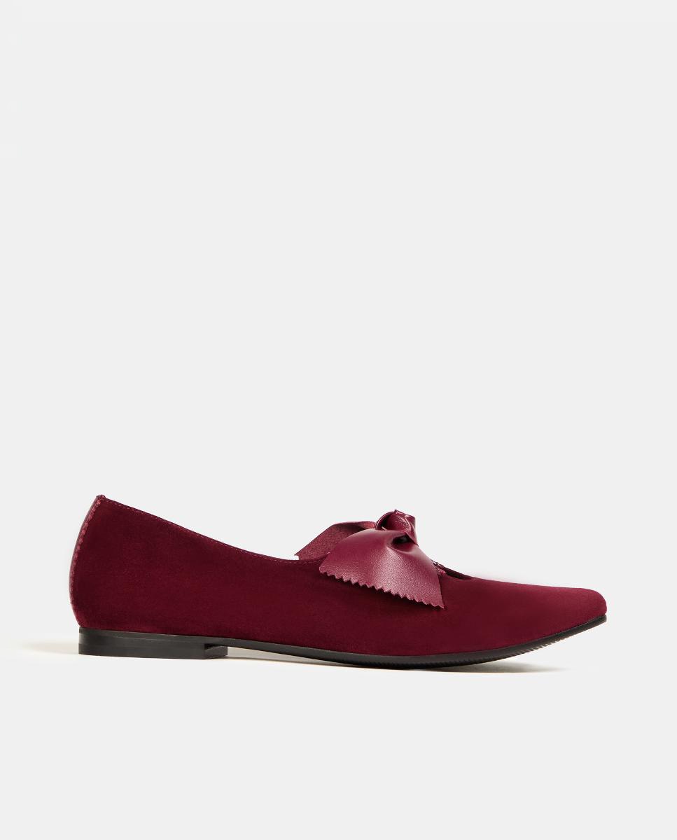 Sapatos de Presilha Rasos com Laço Bordeaux-1