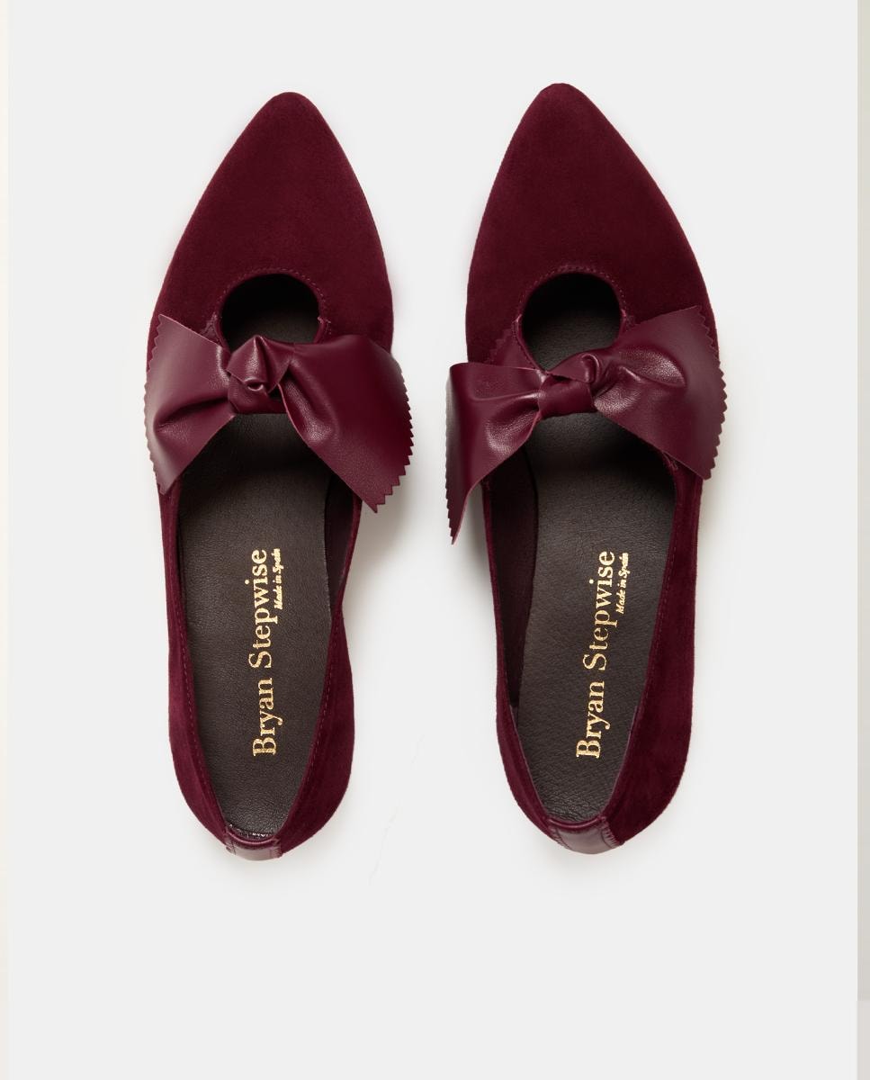 Sapatos de Presilha Rasos com Laço Bordeaux-2
