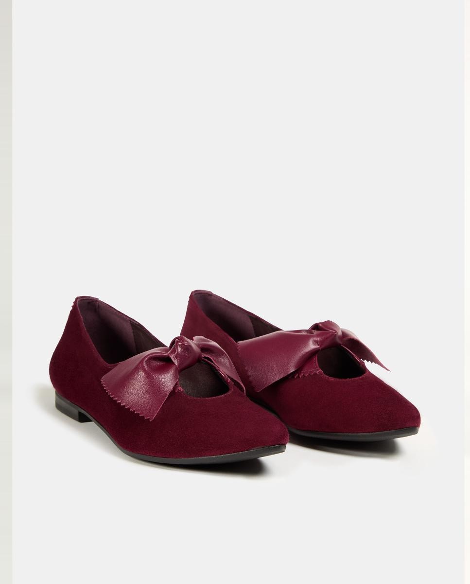 Sapatos de Presilha Rasos com Laço Bordeaux-3