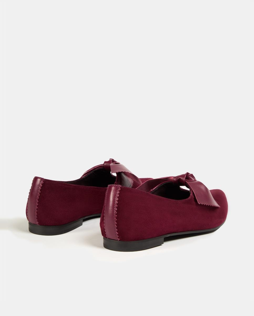 Sapatos de Presilha Rasos com Laço Bordeaux-4