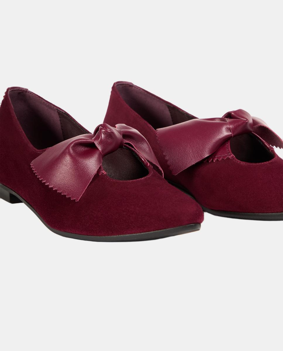Sapatos de Presilha Rasos com Laço Bordeaux-5