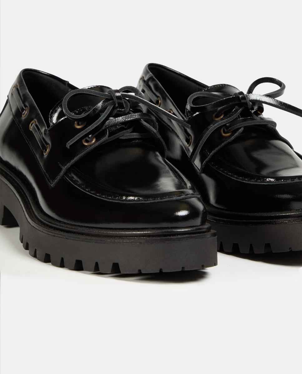 Sapatos Rasos Tipo Náuticos em Pele Preto-5