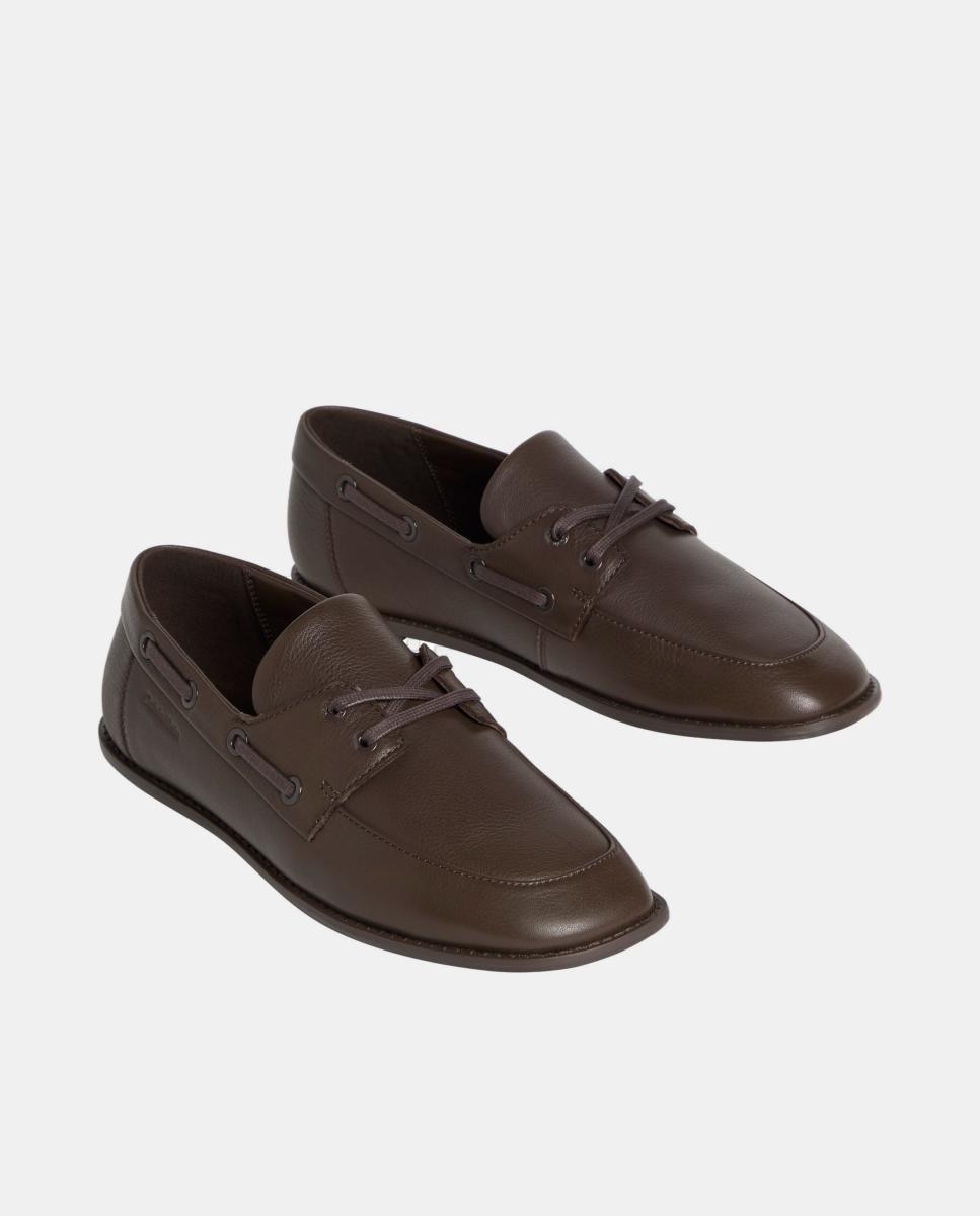 Náuticos Rasos em Pele Castanho-escuro-2