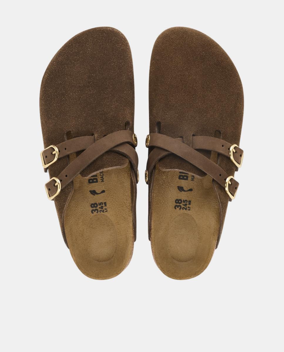 Mules em Camurça com Correias de Pele Oleada Castanho-escuro-2