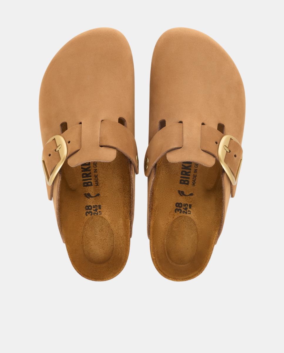 Zueco de mujer con hebilla grande en piel de nobuck y plantilla al tono - Birkenstock - Marrón Marrón-2