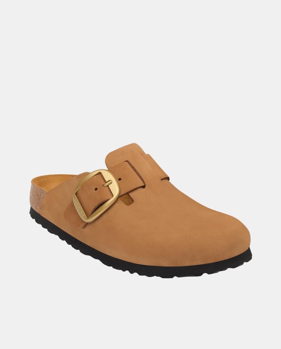 Zueco de mujer con hebilla grande en piel de nobuck y plantilla al tono - Birkenstock - Marrón Marrón-3