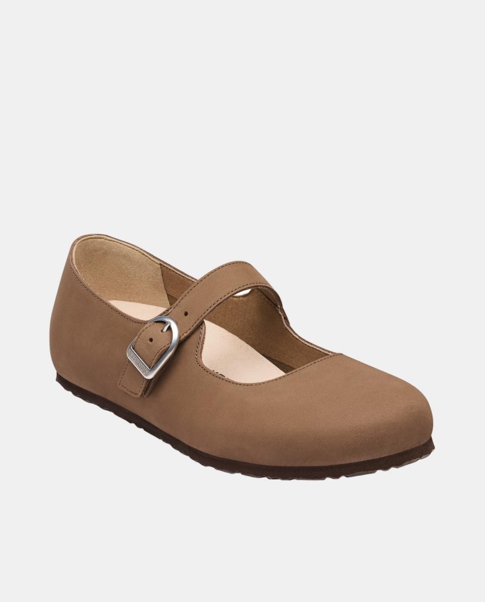 Sapatos de Presilha em Pele de Nobuck Castanho-3