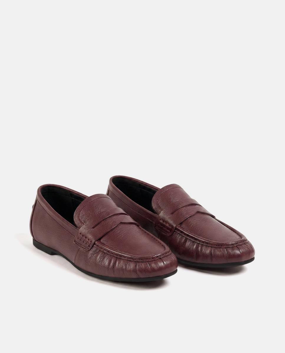 Mocassins Básicos em Pele Vermelho-escuro-2
