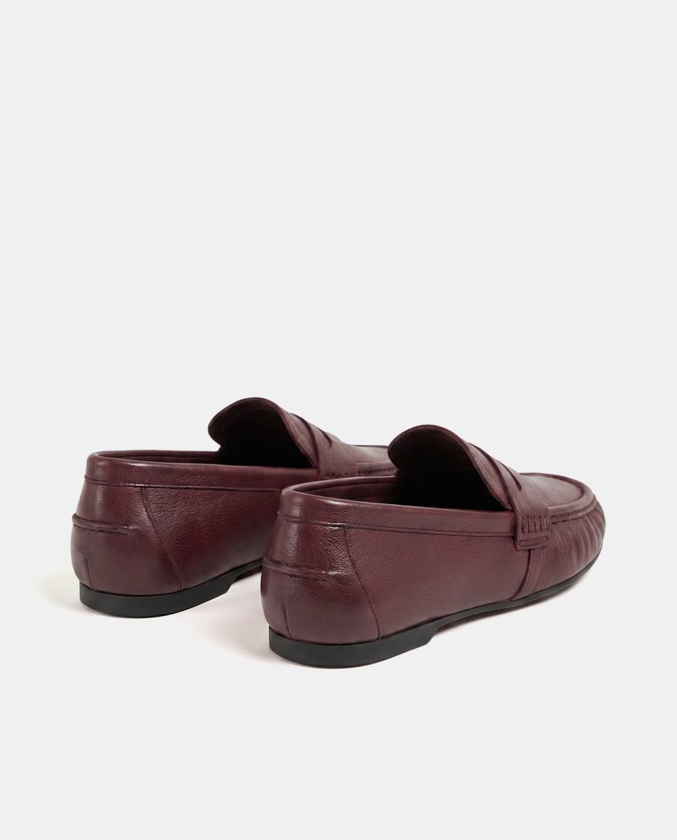Mocassins Básicos em Pele Vermelho-escuro-4