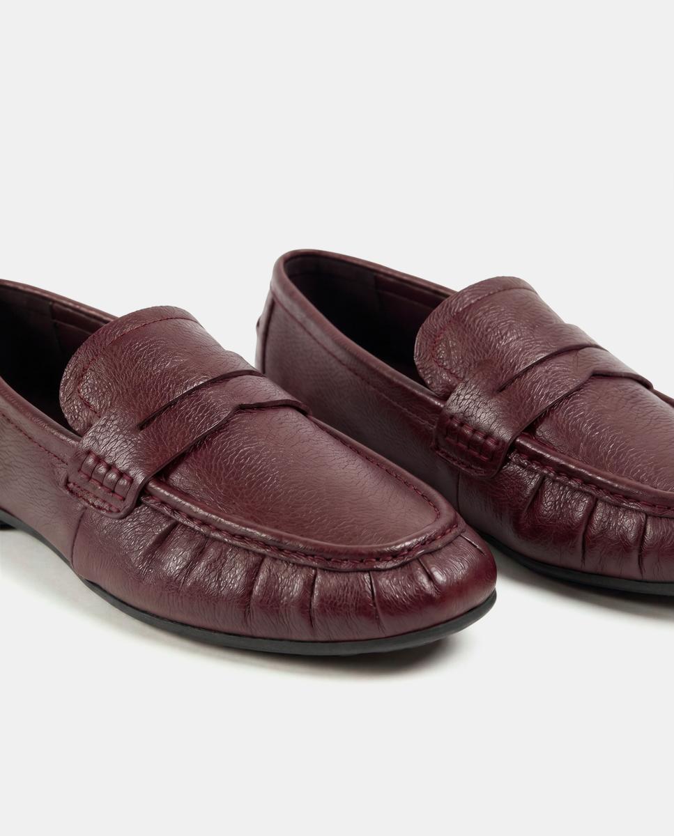 Mocassins Básicos em Pele Vermelho-escuro-5