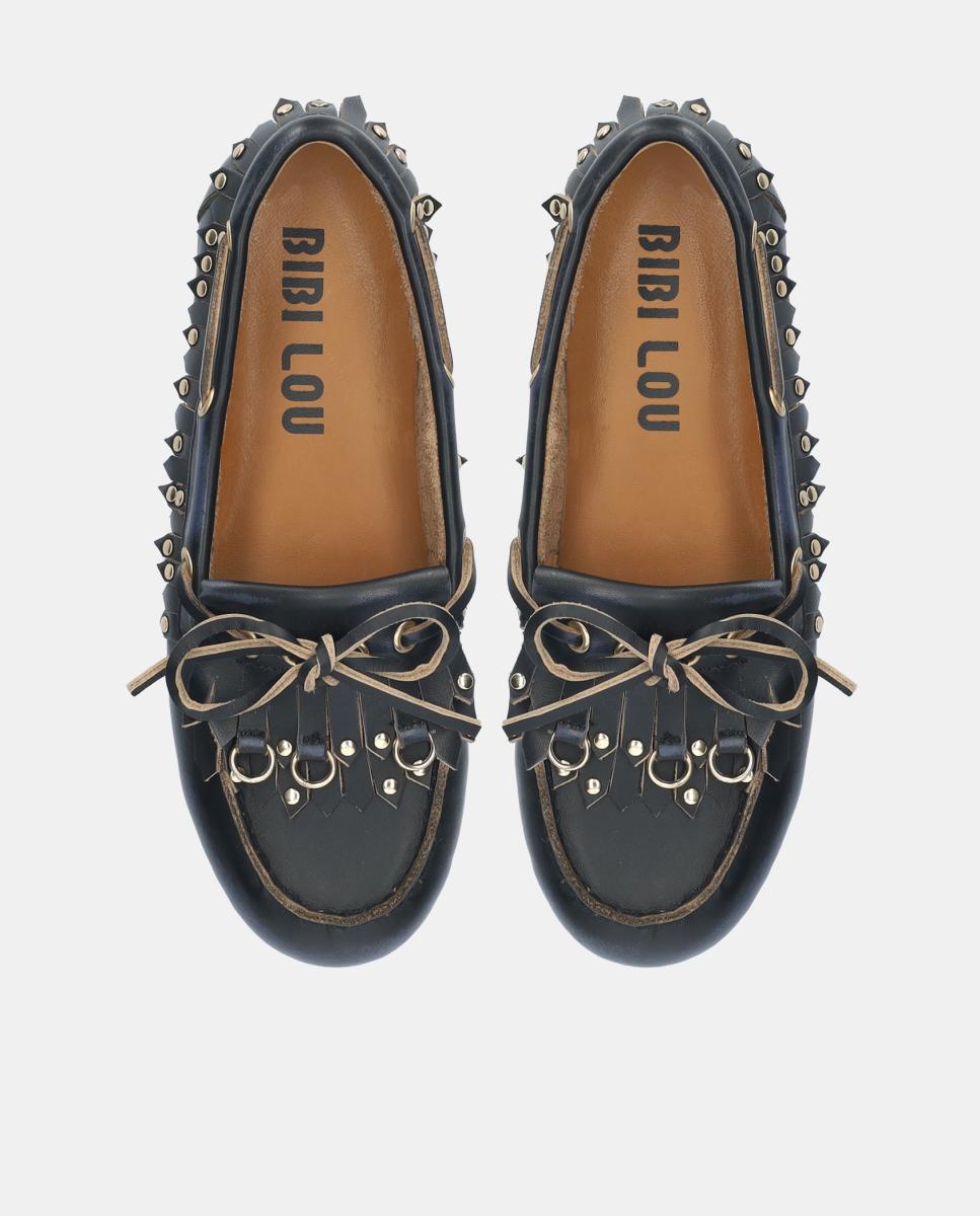 Mocassins em Pele com Franjas Pretos-4