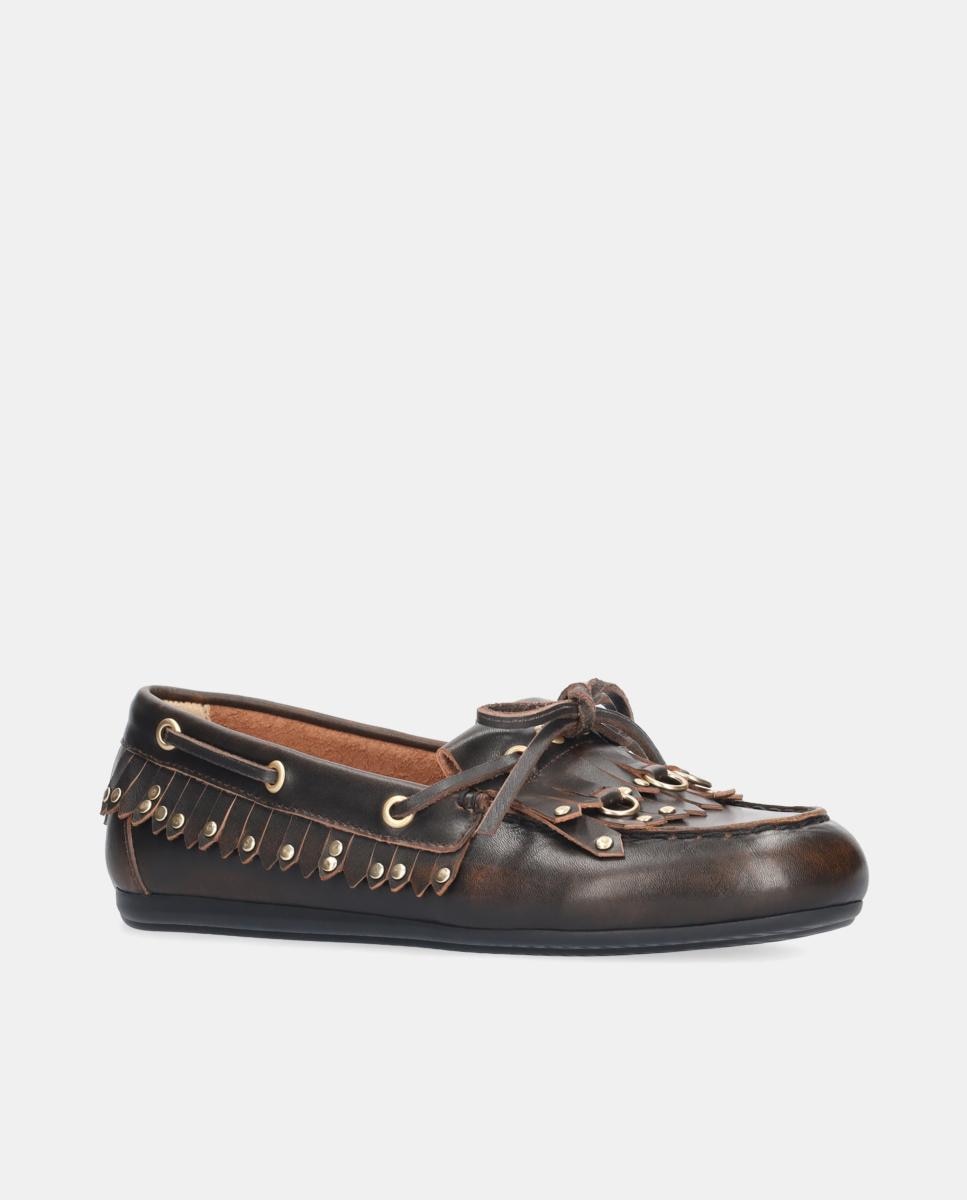 Mocassins em Pele com Franjas Castanho-2