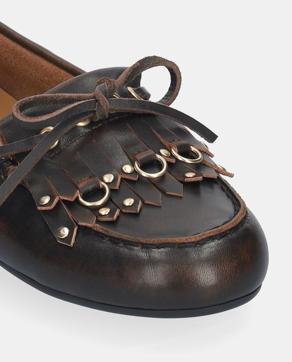 Mocassins em Pele com Franjas Castanho-3