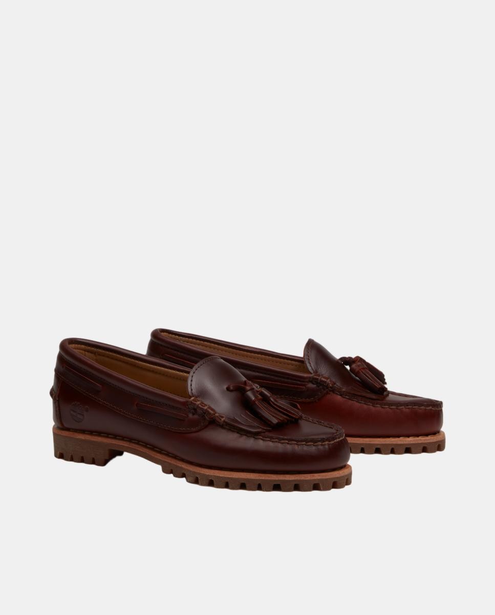 Mocassins com Borlas Authentic em Pele Castanho-5