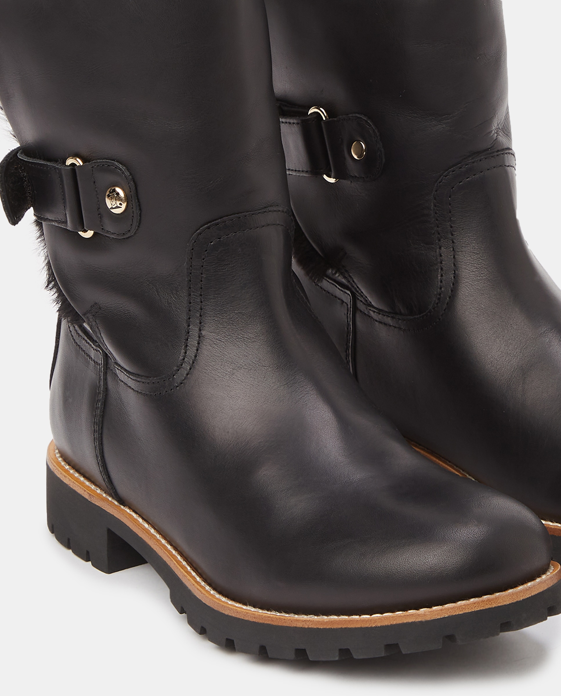 Botins Rasos de Cano Médio em Pele Waterproof e Forro Interior de Pelo - Preto Preto-5