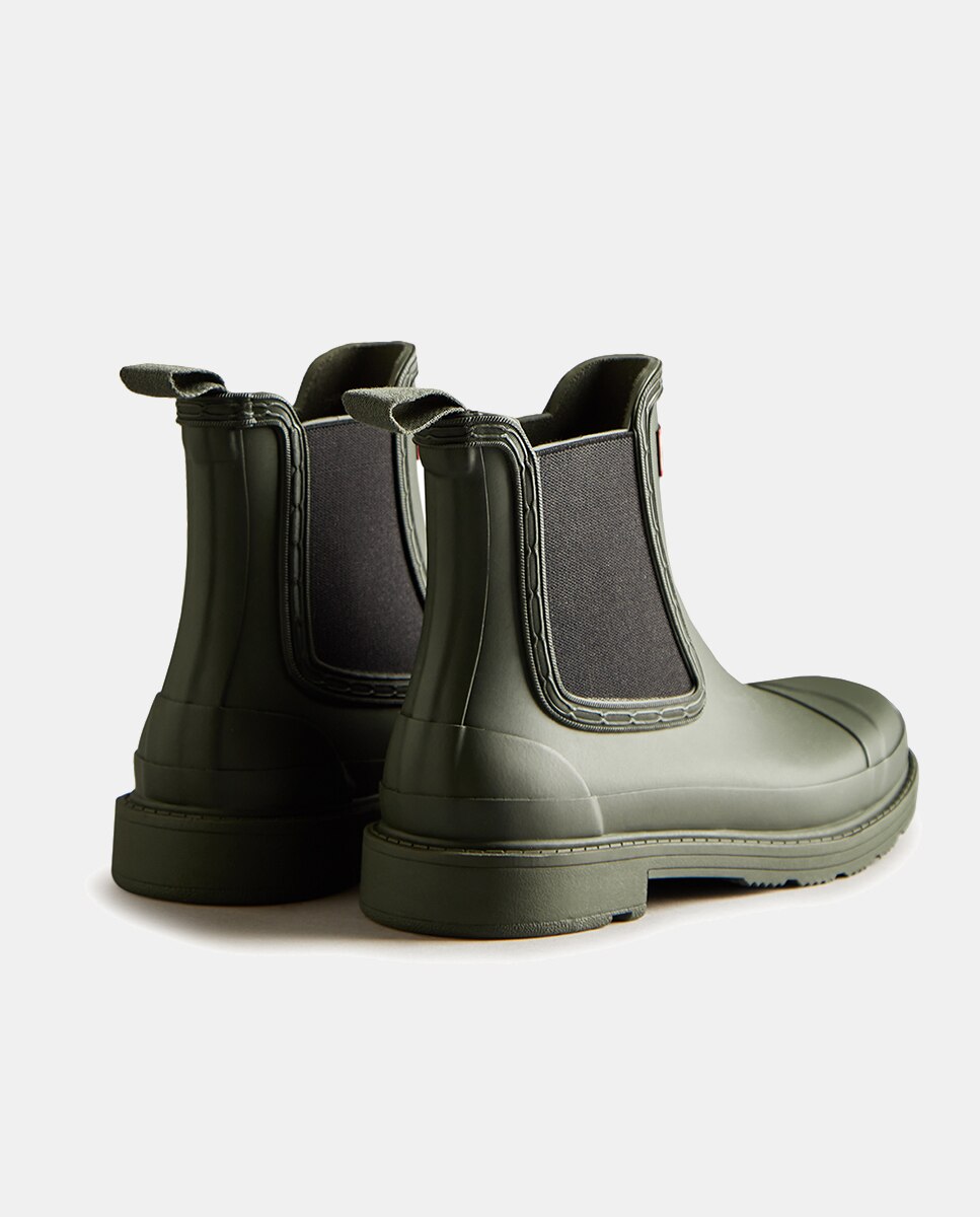 Galochas Chelsea Commando com Folhos Laterais Elásticos e Detalhe de Logótipo Verde-escuro-2