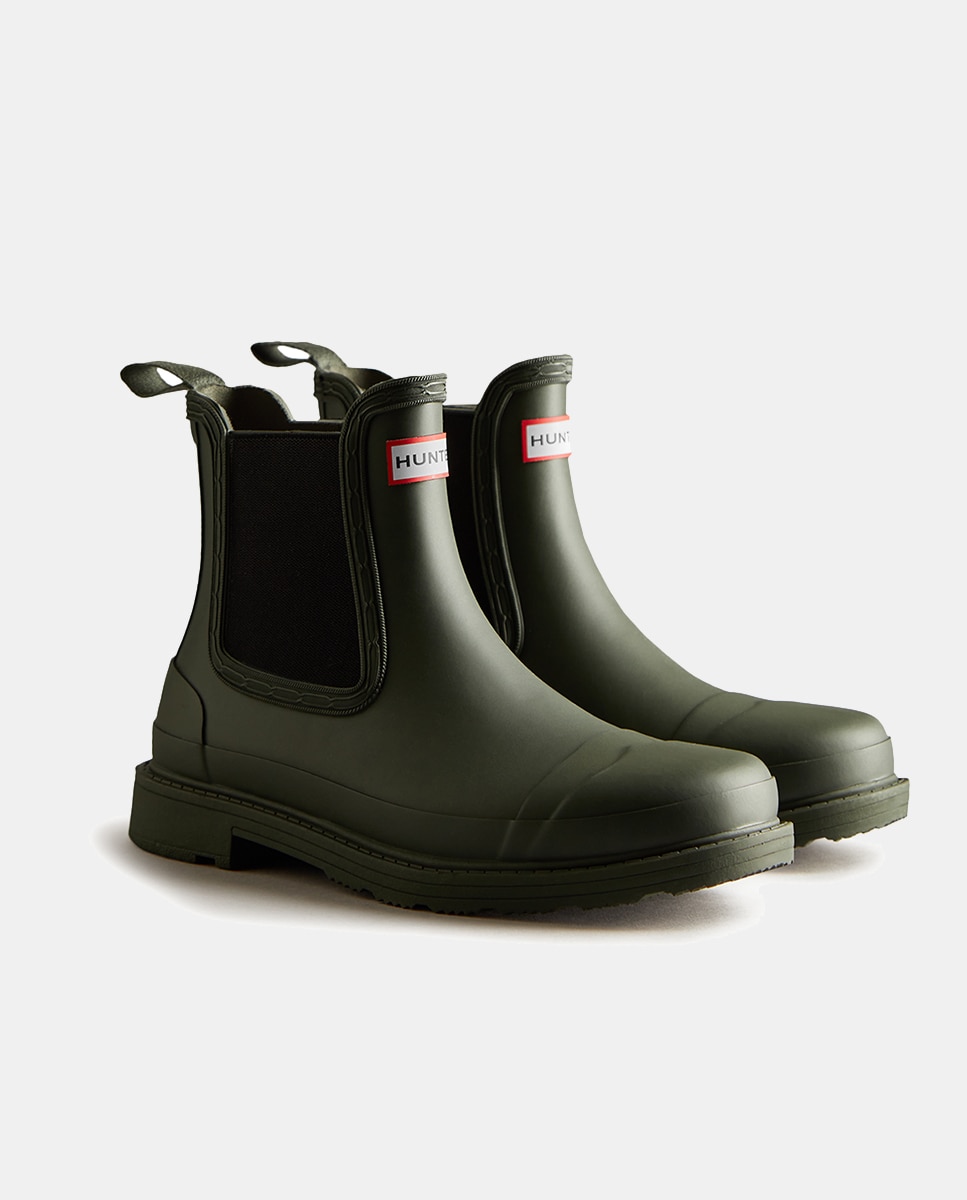 Galochas Chelsea Commando com Folhos Laterais Elásticos e Detalhe de Logótipo Verde-escuro-4