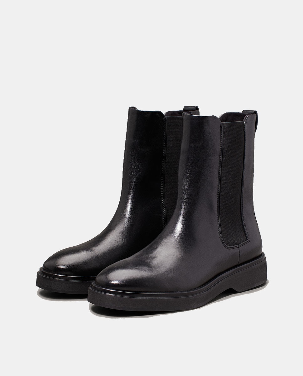 Botins Tipo Chelsea em Pele Preto-2