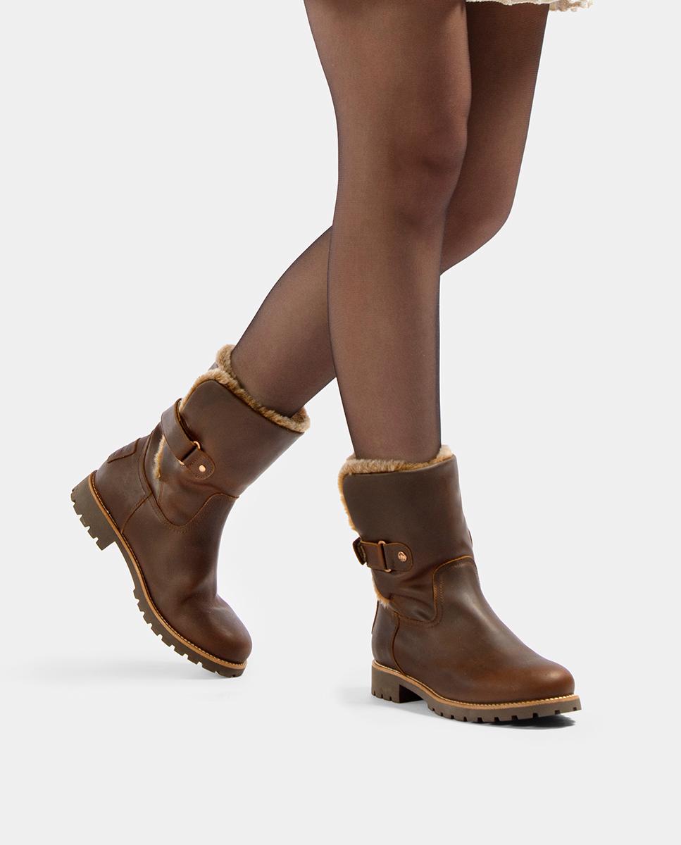 Botas em Pele e com Forro de Pelo Sintético Castanho-2