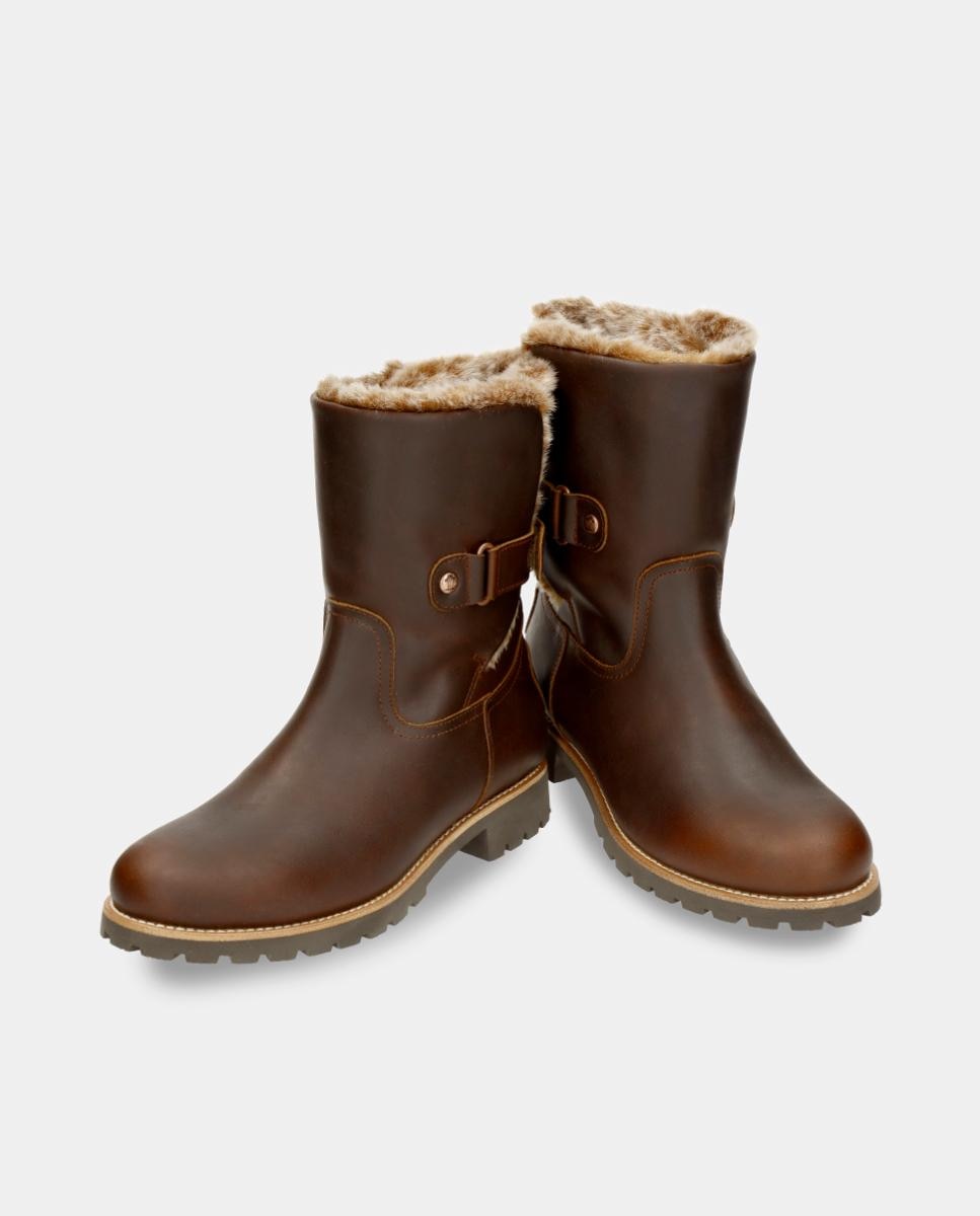 Botas em Pele e com Forro de Pelo Sintético Castanho-3