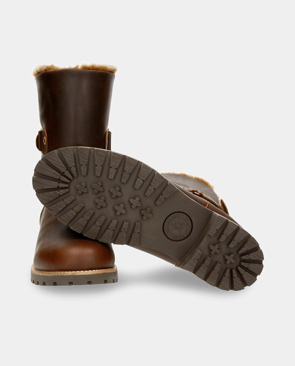 Botas em Pele e com Forro de Pelo Sintético Castanho-4