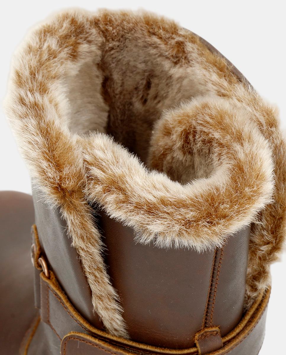 Botas em Pele e com Forro de Pelo Sintético Castanho-5