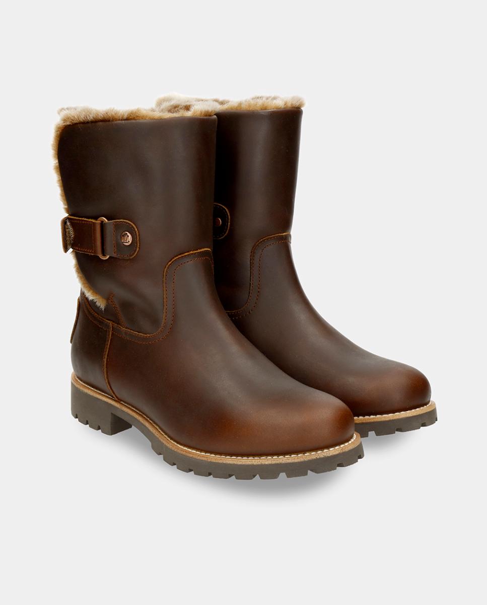 Botas em Pele e com Forro de Pelo Sintético Castanho-6