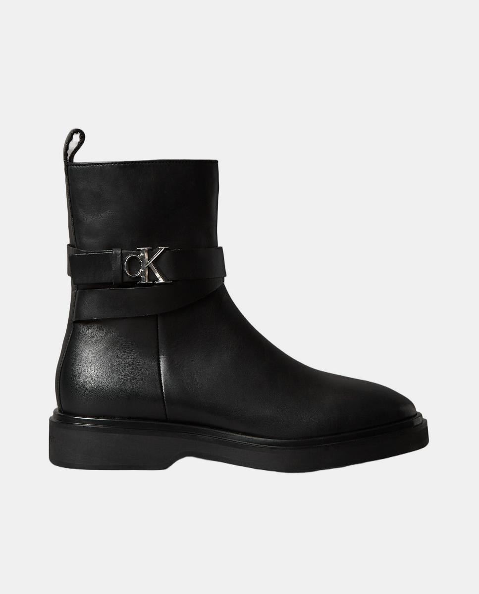 Botins Rasos em Pele Preto-1