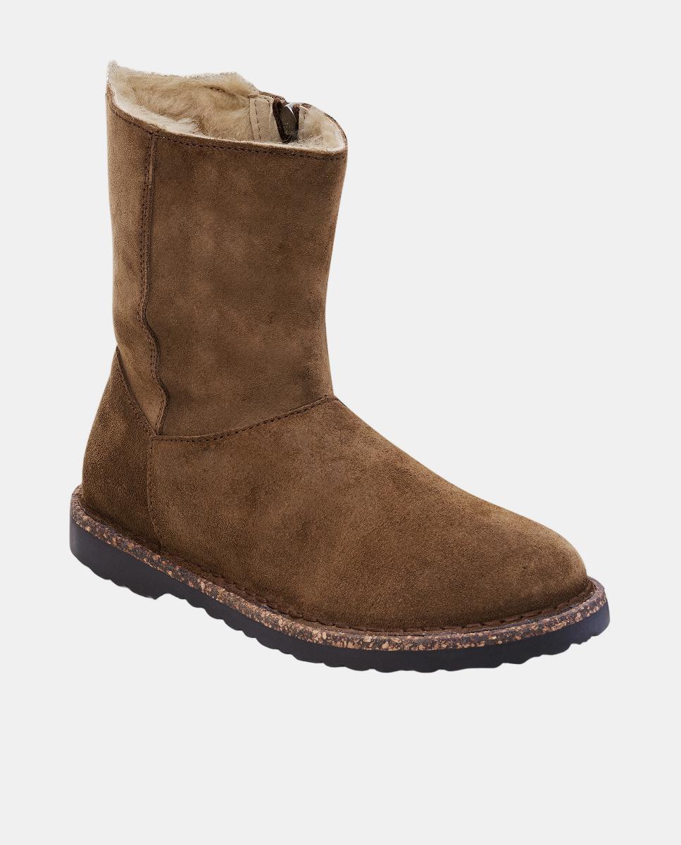 Botas de Camurça e Lã de Borrego com Fecho de Correr Castanho-escuro-2
