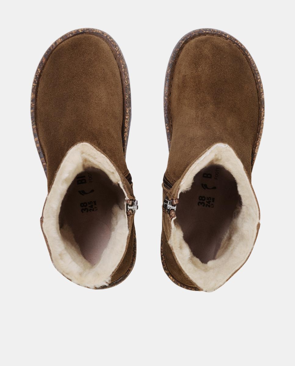Botas de Camurça e Lã de Borrego com Fecho de Correr Castanho-escuro-3