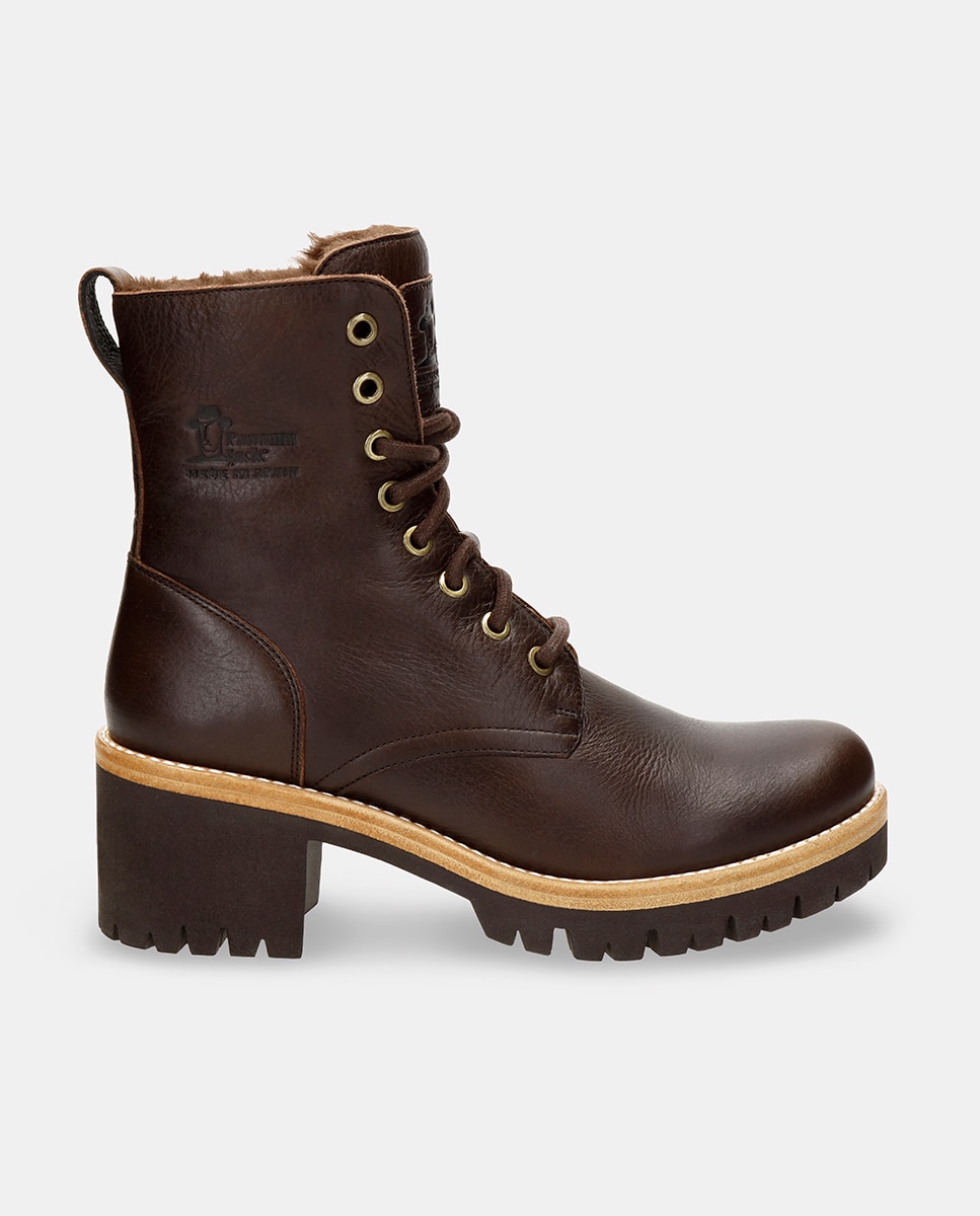 Botas em Pele e com Forro de Pelo Sintético Castanho-1
