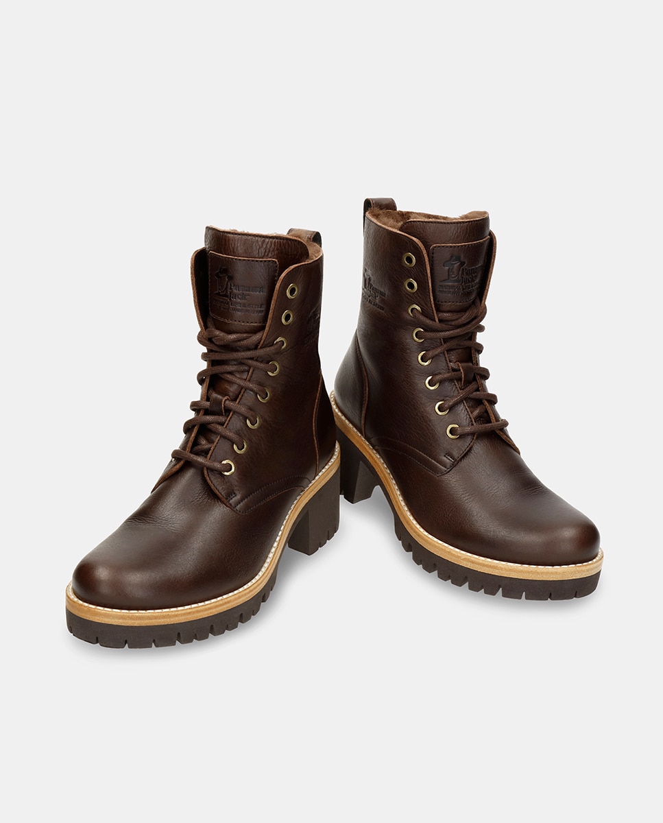 Botas em Pele e com Forro de Pelo Sintético Castanho-2
