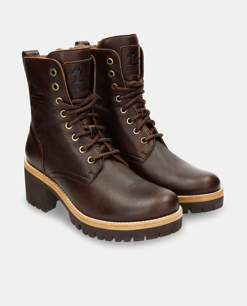 Botas em Pele e com Forro de Pelo Sintético Castanho-4